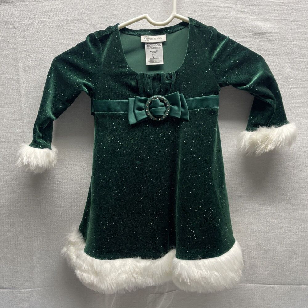 Bonnie Jean Little Girls Sparkling Dark Green Holiday Christmas Dress Size 2T